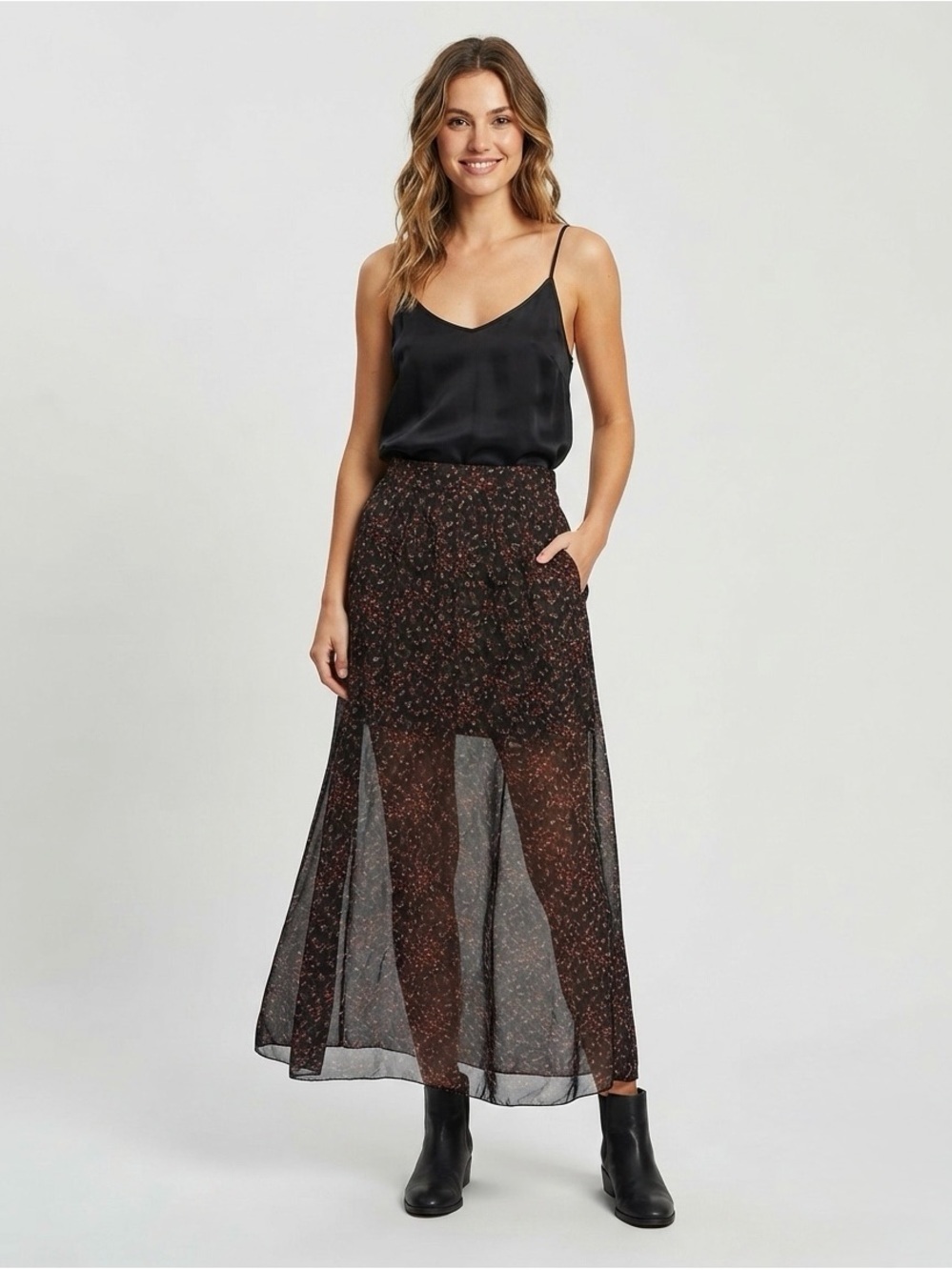 [Free People] Dark Night Floral Maxi Skirt